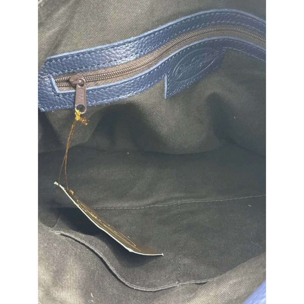 Onna Ehrlich Rachel Navy Blue Pebbled Leather Fold-Over Bag Tassel ASO Cam Diaz